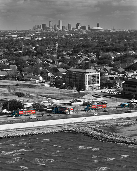 Budweiser trucks crossing Lake Pontchartrain in New Orleans, Louisiana