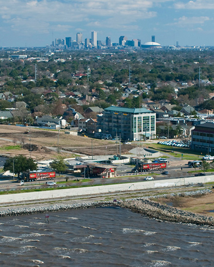 Budweiser trucks crossing Lake Pontchartrain in New Orleans, Louisiana